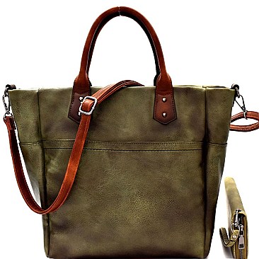 Two-Tone Rustic 2 Way Tote Wallet SET MH-87903