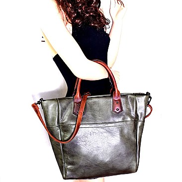 Two-Tone Rustic 2 Way Tote Wallet SET MH-87903