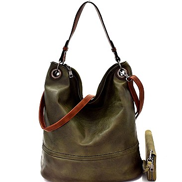 Two-Tone Rustic 2-Way Hobo Wallet SET MH-87904