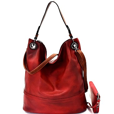 Two-Tone Rustic 2-Way Hobo Wallet SET MH-87904