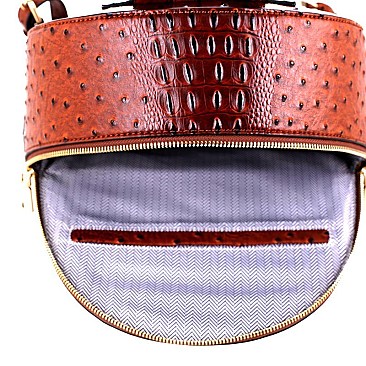 Ostrich Embossed Multi-Pocket Backpack Wallet SET MH-87942