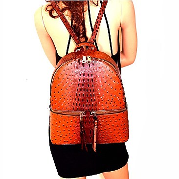 Ostrich Embossed Multi-Pocket Backpack Wallet SET MH-87942