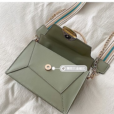Metal Handle Color Block Satchel - Shoulder Bag