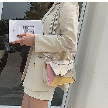Metal Handle Color Block Satchel - Shoulder Bag