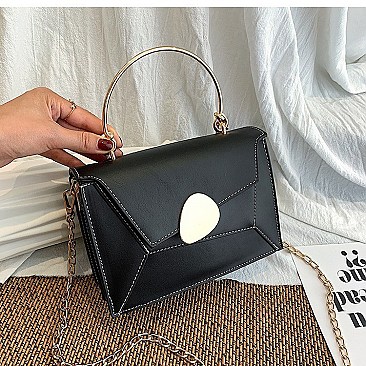 Metal Handle Color Block Satchel - Shoulder Bag