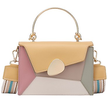 Metal Handle Color Block Satchel - Shoulder Bag