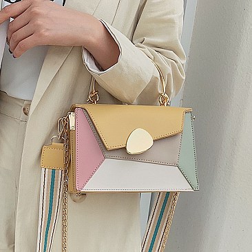 Metal Handle Color Block Satchel - Shoulder Bag
