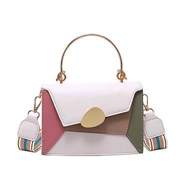 Metal Handle Color Block Satchel - Shoulder Bag