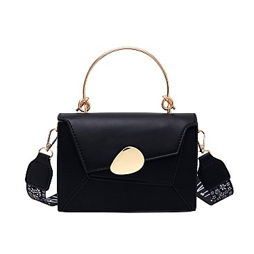 Metal Handle Color Block Satchel - Shoulder Bag