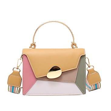 Metal Handle Color Block Satchel - Shoulder Bag