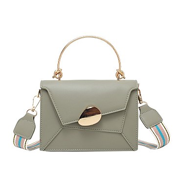 Metal Handle Color Block Satchel - Shoulder Bag