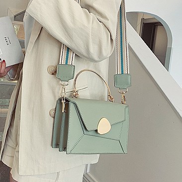 Metal Handle Color Block Satchel - Shoulder Bag