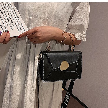 Metal Handle Color Block Satchel - Shoulder Bag