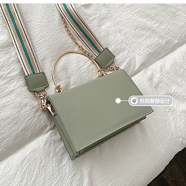 Metal Handle Color Block Satchel - Shoulder Bag
