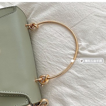 Metal Handle Color Block Satchel - Shoulder Bag