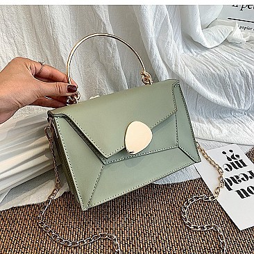 Metal Handle Color Block Satchel - Shoulder Bag