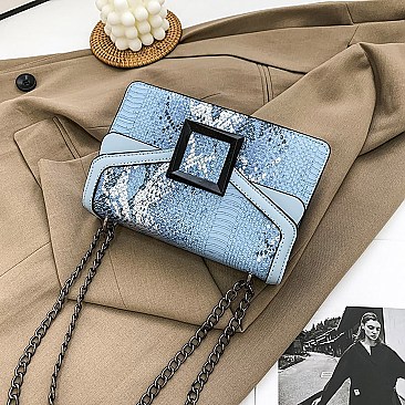 BUCKLED & CHAIN HANDLE SHOULDER SATCHEL BAG