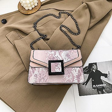 BUCKLED & CHAIN HANDLE SHOULDER SATCHEL BAG