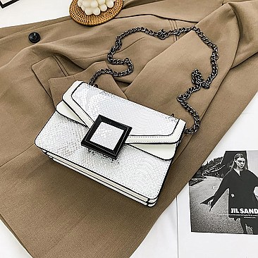 BUCKLED & CHAIN HANDLE SHOULDER SATCHEL BAG