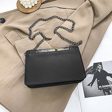 BUCKLED & CHAIN HANDLE SHOULDER SATCHEL BAG