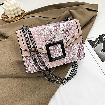 BUCKLED & CHAIN HANDLE SHOULDER SATCHEL BAG