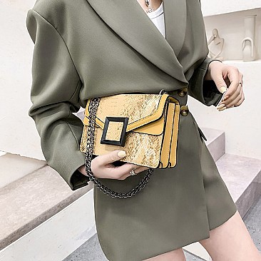 BUCKLED & CHAIN HANDLE SHOULDER SATCHEL BAG
