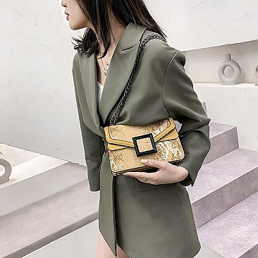 BUCKLED & CHAIN HANDLE SHOULDER SATCHEL BAG