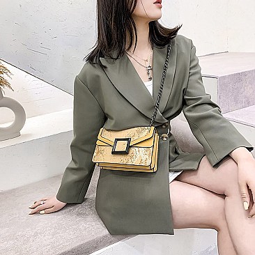 BUCKLED & CHAIN HANDLE SHOULDER SATCHEL BAG