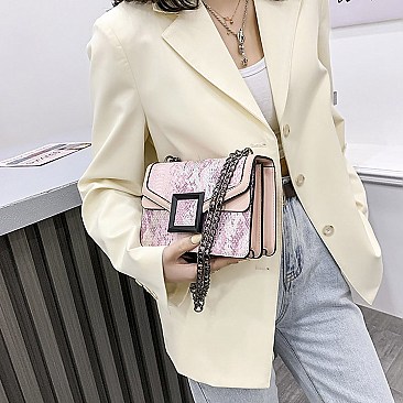 BUCKLED & CHAIN HANDLE SHOULDER SATCHEL BAG