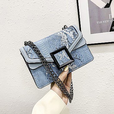 BUCKLED & CHAIN HANDLE SHOULDER SATCHEL BAG