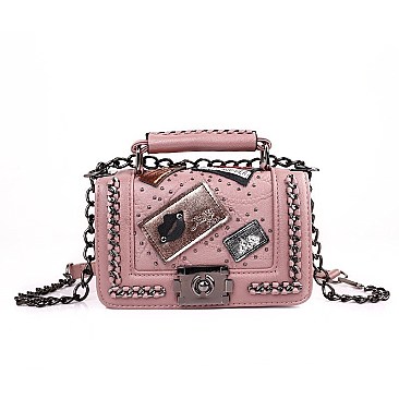 Letter & Lip Patch Design Novelty Satchel
