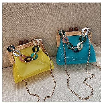 Wooden Frame Jelly Colorful Chain Bag