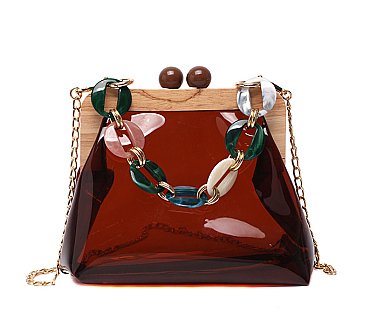 Wooden Frame Jelly Colorful Chain Bag