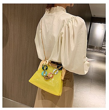 Wooden Frame Jelly Colorful Chain Bag