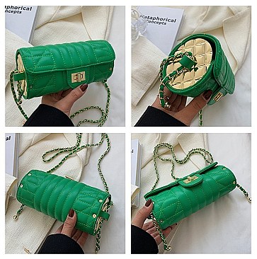 Quilted 2-Tone Fashion Cylinder-Shaped Cross-Body