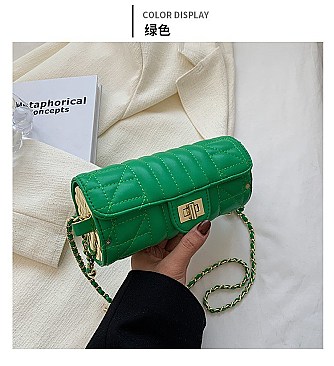 Quilted 2-Tone Fashion Cylinder-Shaped Cross-Body