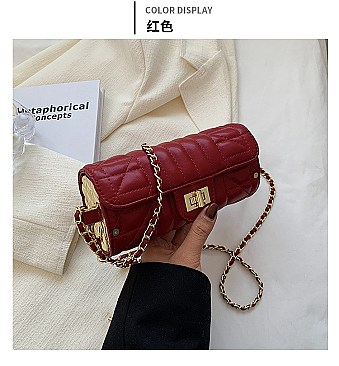 Quilted 2-Tone Fashion Cylinder-Shaped Cross-Body