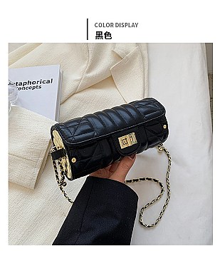 Quilted 2-Tone Fashion Cylinder-Shaped Cross-Body