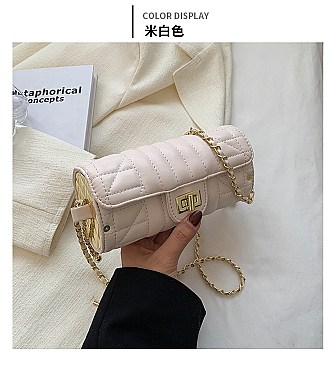 Quilted 2-Tone Fashion Cylinder-Shaped Cross-Body