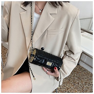Quilted 2-Tone Fashion Cylinder-Shaped Cross-Body