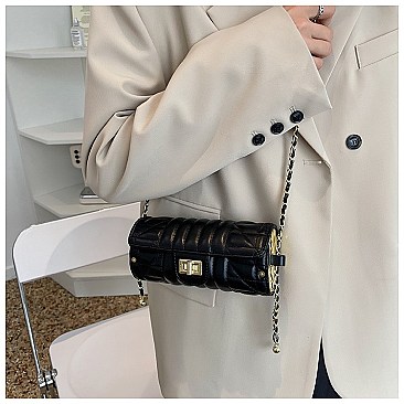 Quilted 2-Tone Fashion Cylinder-Shaped Cross-Body