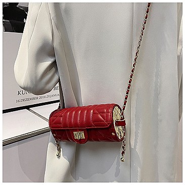Quilted 2-Tone Fashion Cylinder-Shaped Cross-Body