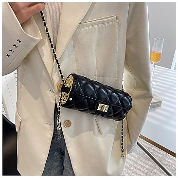 Quilted 2-Tone Fashion Cylinder-Shaped Cross-Body