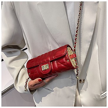 Quilted 2-Tone Fashion Cylinder-Shaped Cross-Body