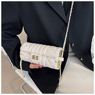 Quilted 2-Tone Fashion Cylinder-Shaped Cross-Body