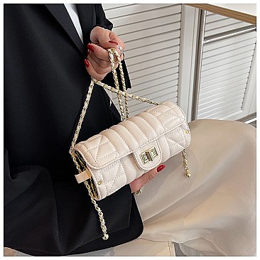 Quilted 2-Tone Fashion Cylinder-Shaped Cross-Body
