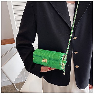 Quilted 2-Tone Fashion Cylinder-Shaped Cross-Body