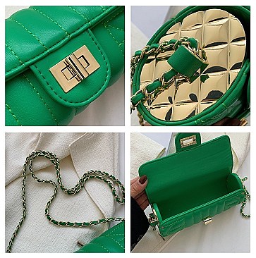 Quilted 2-Tone Fashion Cylinder-Shaped Cross-Body