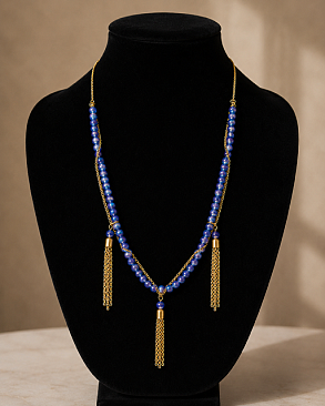 ELEGANT MULTICOLOR PEARL NECKLACE with Gold TASSEL Accent
