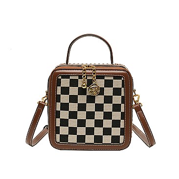 Boxy Shape Checker Satchel / Shoulder Bag